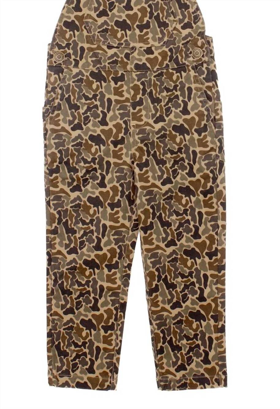 NEW PROPERLY TIED boy's harvest overalls in vintage camo
